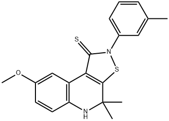 8-methoxy-4,4-dimethyl-2-(3-methylphenyl)-4,5-dihydroisothiazolo[5,4-c]quinoline-1(2H)-thione Struktur