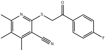 2-{[2-(4-fluorophenyl)-2-oxoethyl]sulfanyl}-4,5,6-trimethylnicotinonitrile Struktur