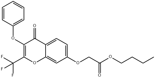 butyl {[4-oxo-3-phenoxy-2-(trifluoromethyl)-4H-chromen-7-yl]oxy}acetate Struktur