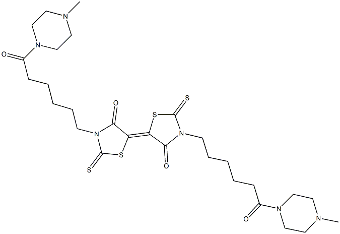 3,3'-di[6-(4-methylpiperazin-1-yl)-6-oxohexyl]-4,4'-dioxo-2,2'-dithioxo-5,5'-bis[1,3-thiazolidin-5-ylidene] Struktur