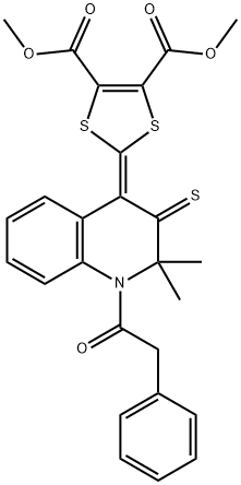 dimethyl 2-(2,2-dimethyl-1-(phenylacetyl)-3-thioxo-2,3-dihydro-4(1H)-quinolinylidene)-1,3-dithiole-4,5-dicarboxylate Struktur