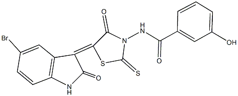 N-[5-(5-bromo-2-oxo-1,2-dihydro-3H-indol-3-ylidene)-4-oxo-2-thioxo-1,3-thiazolidin-3-yl]-3-hydroxybenzamide Struktur