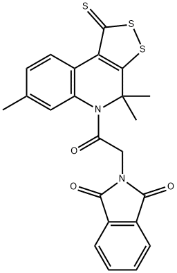 2-[2-oxo-2-(4,4,7-trimethyl-1-thioxo-1,4-dihydro-5H-[1,2]dithiolo[3,4-c]quinolin-5-yl)ethyl]-1H-isoindole-1,3(2H)-dione Struktur