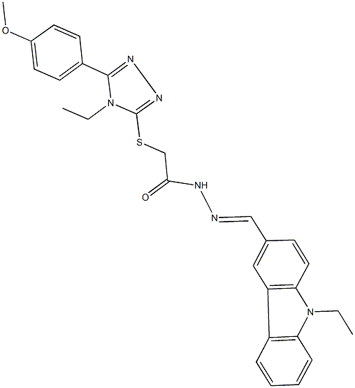 N'-[(9-ethyl-9H-carbazol-3-yl)methylene]-2-{[4-ethyl-5-(4-methoxyphenyl)-4H-1,2,4-triazol-3-yl]sulfanyl}acetohydrazide Struktur