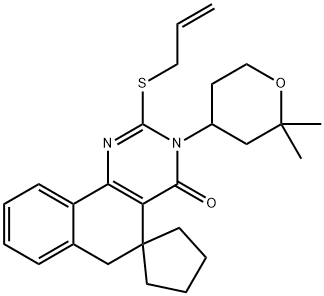 3-(2,2-dimethyltetrahydro-2H-pyran-4-yl)-2-[prop-2-enylsulfanyl]-5,6-dihydro-4(3H)-oxospiro(benzo[h]quinazoline-5,1'-cyclopentane) Struktur