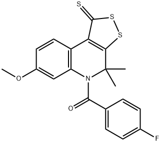 5-(4-fluorobenzoyl)-7-methoxy-4,4-dimethyl-4,5-dihydro-1H-[1,2]dithiolo[3,4-c]quinoline-1-thione Struktur