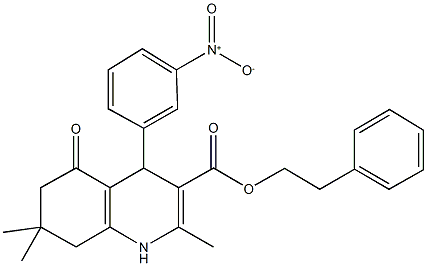 2-phenylethyl 4-{3-nitrophenyl}-2,7,7-trimethyl-5-oxo-1,4,5,6,7,8-hexahydroquinoline-3-carboxylate Struktur