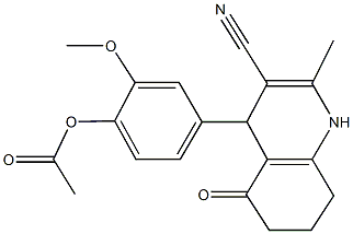 4-(3-cyano-2-methyl-5-oxo-1,4,5,6,7,8-hexahydro-4-quinolinyl)-2-methoxyphenyl acetate Struktur