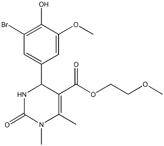 2-methoxyethyl 4-(3-bromo-4-hydroxy-5-methoxyphenyl)-1,6-dimethyl-2-oxo-1,2,3,4-tetrahydro-5-pyrimidinecarboxylate Struktur