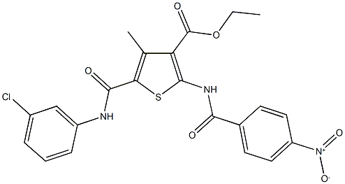 ethyl 5-[(3-chloroanilino)carbonyl]-2-({4-nitrobenzoyl}amino)-4-methylthiophene-3-carboxylate Struktur