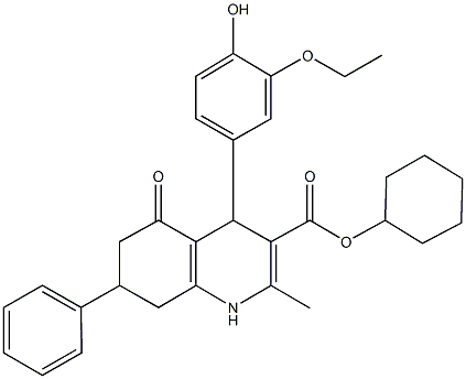 cyclohexyl 4-(3-ethoxy-4-hydroxyphenyl)-2-methyl-5-oxo-7-phenyl-1,4,5,6,7,8-hexahydro-3-quinolinecarboxylate Struktur