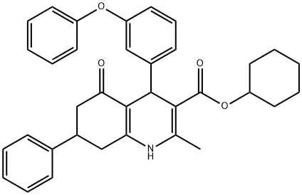 cyclohexyl 2-methyl-5-oxo-4-(3-phenoxyphenyl)-7-phenyl-1,4,5,6,7,8-hexahydro-3-quinolinecarboxylate Struktur