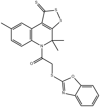 5-[(1,3-benzoxazol-2-ylsulfanyl)acetyl]-4,4,8-trimethyl-4,5-dihydro-1H-[1,2]dithiolo[3,4-c]quinoline-1-thione Struktur