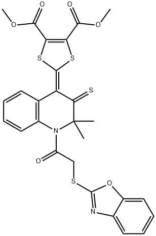 dimethyl 2-(1-[(1,3-benzoxazol-2-ylsulfanyl)acetyl]-2,2-dimethyl-3-thioxo-2,3-dihydro-4(1H)-quinolinylidene)-1,3-dithiole-4,5-dicarboxylate Struktur