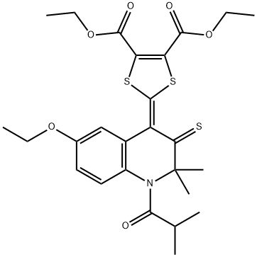 diethyl 2-(6-ethoxy-1-isobutyryl-2,2-dimethyl-3-thioxo-2,3-dihydro-4(1H)-quinolinylidene)-1,3-dithiole-4,5-dicarboxylate Struktur