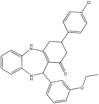 3-(4-chlorophenyl)-11-(3-ethoxyphenyl)-2,3,4,5,10,11-hexahydro-1H-dibenzo[b,e][1,4]diazepin-1-one Struktur