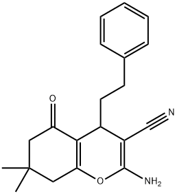 2-amino-7,7-dimethyl-5-oxo-4-phenethyl-5,6,7,8-tetrahydro-4H-chromene-3-carbonitrile Struktur