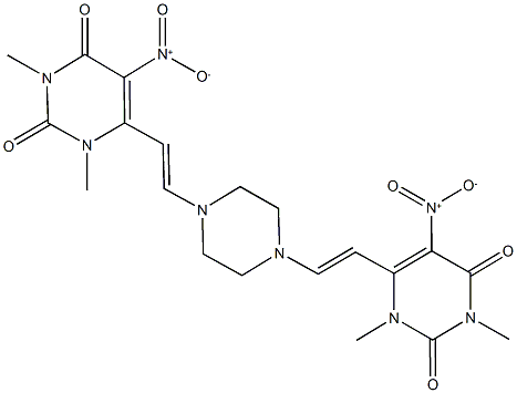 5-nitro-6-{2-[4-(2-{5-nitro-1,3-dimethyl-2,6-dioxo-1,2,3,6-tetrahydro-4-pyrimidinyl}vinyl)-1-piperazinyl]vinyl}-1,3-dimethyl-2,4(1H,3H)-pyrimidinedione Struktur