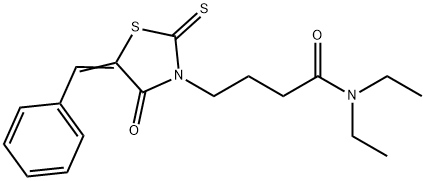 4-(5-benzylidene-4-oxo-2-thioxo-1,3-thiazolidin-3-yl)-N,N-diethylbutanamide Struktur