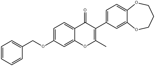 7-(benzyloxy)-3-(3,4-dihydro-2H-1,5-benzodioxepin-7-yl)-2-methyl-4H-chromen-4-one Struktur