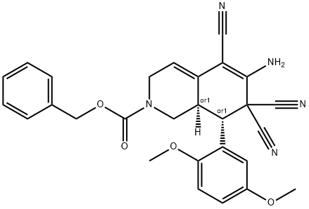 benzyl 6-amino-5,7,7-tricyano-8-(2,5-dimethoxyphenyl)-3,7,8,8a-tetrahydro-2(1H)-isoquinolinecarboxylate Struktur