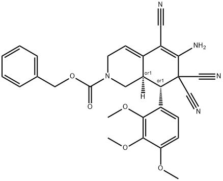 benzyl 6-amino-5,7,7-tricyano-8-(2,3,4-trimethoxyphenyl)-3,7,8,8a-tetrahydro-2(1H)-isoquinolinecarboxylate Struktur