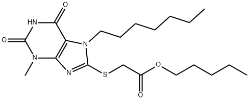 pentyl [(7-heptyl-3-methyl-2,6-dioxo-2,3,6,7-tetrahydro-1H-purin-8-yl)sulfanyl]acetate Struktur