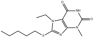 7-ethyl-3-methyl-8-(pentylsulfanyl)-3,7-dihydro-1H-purine-2,6-dione Struktur