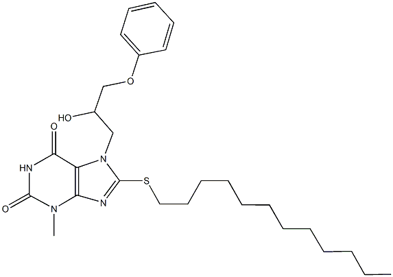 8-(dodecylsulfanyl)-7-[2-hydroxy-3-(phenyloxy)propyl]-3-methyl-3,7-dihydro-1H-purine-2,6-dione Struktur