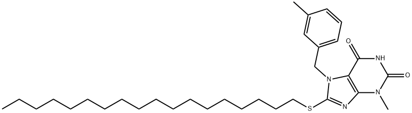 3-methyl-7-(3-methylbenzyl)-8-(octadecylsulfanyl)-3,7-dihydro-1H-purine-2,6-dione Struktur