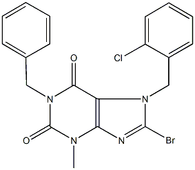 1-benzyl-8-bromo-7-(2-chlorobenzyl)-3-methyl-3,7-dihydro-1H-purine-2,6-dione Struktur