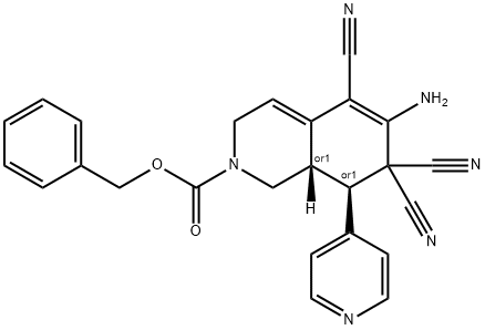 benzyl 6-amino-5,7,7-tricyano-8-(4-pyridinyl)-3,7,8,8a-tetrahydro-2(1H)-isoquinolinecarboxylate Struktur