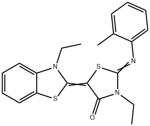 3-ethyl-5-(3-ethyl-1,3-benzothiazol-2(3H)-ylidene)-2-[(2-methylphenyl)imino]-1,3-thiazolidin-4-one Struktur