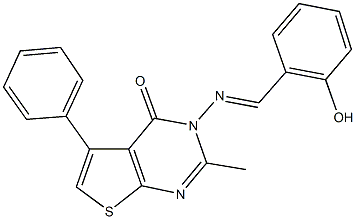 3-[(2-hydroxybenzylidene)amino]-2-methyl-5-phenylthieno[2,3-d]pyrimidin-4(3H)-one Struktur