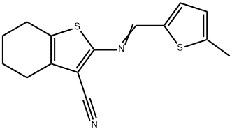 2-{[(5-methyl-2-thienyl)methylene]amino}-4,5,6,7-tetrahydro-1-benzothiophene-3-carbonitrile Struktur