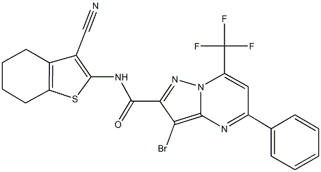 3-bromo-N-(3-cyano-4,5,6,7-tetrahydro-1-benzothien-2-yl)-5-phenyl-7-(trifluoromethyl)pyrazolo[1,5-a]pyrimidine-2-carboxamide Struktur