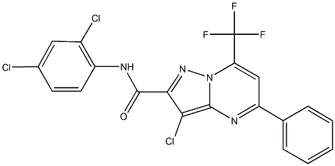 3-chloro-N-(2,4-dichlorophenyl)-5-phenyl-7-(trifluoromethyl)pyrazolo[1,5-a]pyrimidine-2-carboxamide Struktur