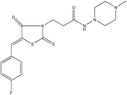 3-[5-(4-fluorobenzylidene)-4-oxo-2-thioxo-1,3-thiazolidin-3-yl]-N-(4-methyl-1-piperazinyl)propanamide Struktur