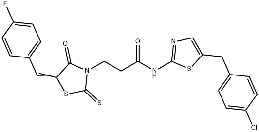 N-[5-(4-chlorobenzyl)-1,3-thiazol-2-yl]-3-[5-(4-fluorobenzylidene)-4-oxo-2-thioxo-1,3-thiazolidin-3-yl]propanamide Struktur