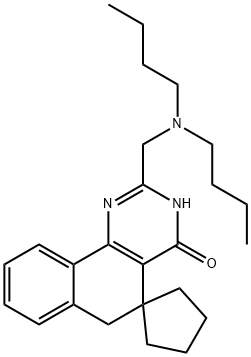 2-[(dibutylamino)methyl]-5,6-dihydrospiro(benzo[h]quinazoline-5,1'-cyclopentane)-4(3H)-one Struktur