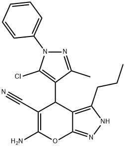 6-amino-4-(5-chloro-3-methyl-1-phenyl-1H-pyrazol-4-yl)-3-propyl-2,4-dihydropyrano[2,3-c]pyrazole-5-carbonitrile Struktur