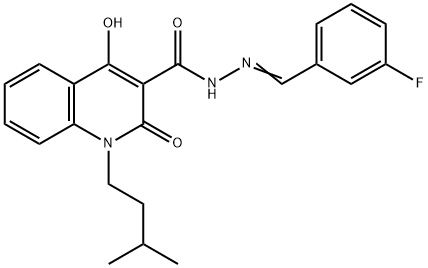 N'-(3-fluorobenzylidene)-4-hydroxy-1-isopentyl-2-oxo-1,2-dihydro-3-quinolinecarbohydrazide Struktur