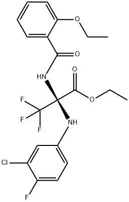 ethyl 2-(3-chloro-4-fluoroanilino)-2-[(2-ethoxybenzoyl)amino]-3,3,3-trifluoropropanoate Struktur