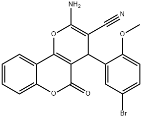 2-amino-4-(5-bromo-2-methoxyphenyl)-5-oxo-4H,5H-pyrano[3,2-c]chromene-3-carbonitrile Struktur