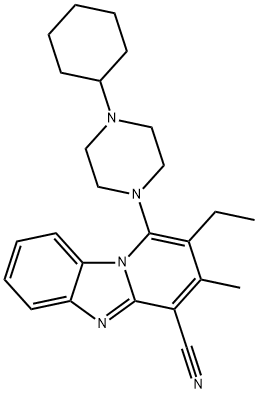 1-(4-cyclohexylpiperazin-1-yl)-2-ethyl-3-methylpyrido[1,2-a]benzimidazole-4-carbonitrile Struktur