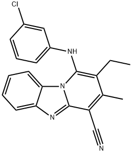 1-(3-chloroanilino)-2-ethyl-3-methylpyrido[1,2-a]benzimidazole-4-carbonitrile Struktur