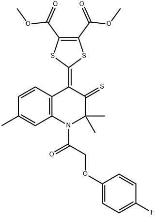 dimethyl 2-(1-[(4-fluorophenoxy)acetyl]-2,2,7-trimethyl-3-thioxo-2,3-dihydroquinolin-4(1H)-ylidene)-1,3-dithiole-4,5-dicarboxylate Struktur