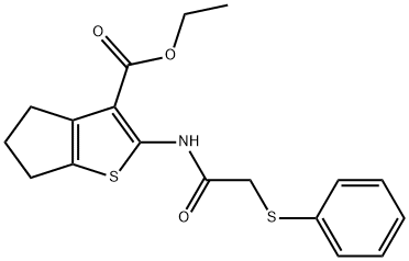 ethyl 2-{[(phenylsulfanyl)acetyl]amino}-5,6-dihydro-4H-cyclopenta[b]thiophene-3-carboxylate Struktur