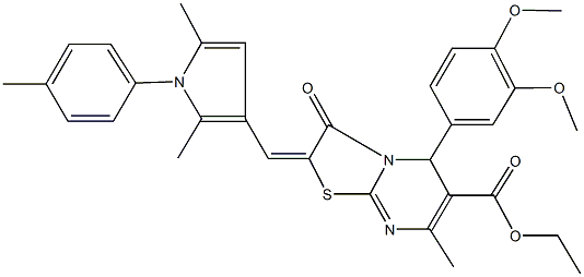 ethyl 5-(3,4-dimethoxyphenyl)-2-{[2,5-dimethyl-1-(4-methylphenyl)-1H-pyrrol-3-yl]methylene}-7-methyl-3-oxo-2,3-dihydro-5H-[1,3]thiazolo[3,2-a]pyrimidine-6-carboxylate Struktur