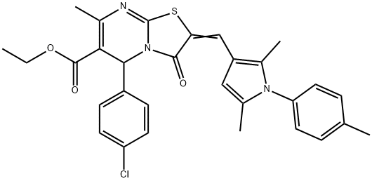 ethyl 5-(4-chlorophenyl)-2-{[2,5-dimethyl-1-(4-methylphenyl)-1H-pyrrol-3-yl]methylene}-7-methyl-3-oxo-2,3-dihydro-5H-[1,3]thiazolo[3,2-a]pyrimidine-6-carboxylate Struktur